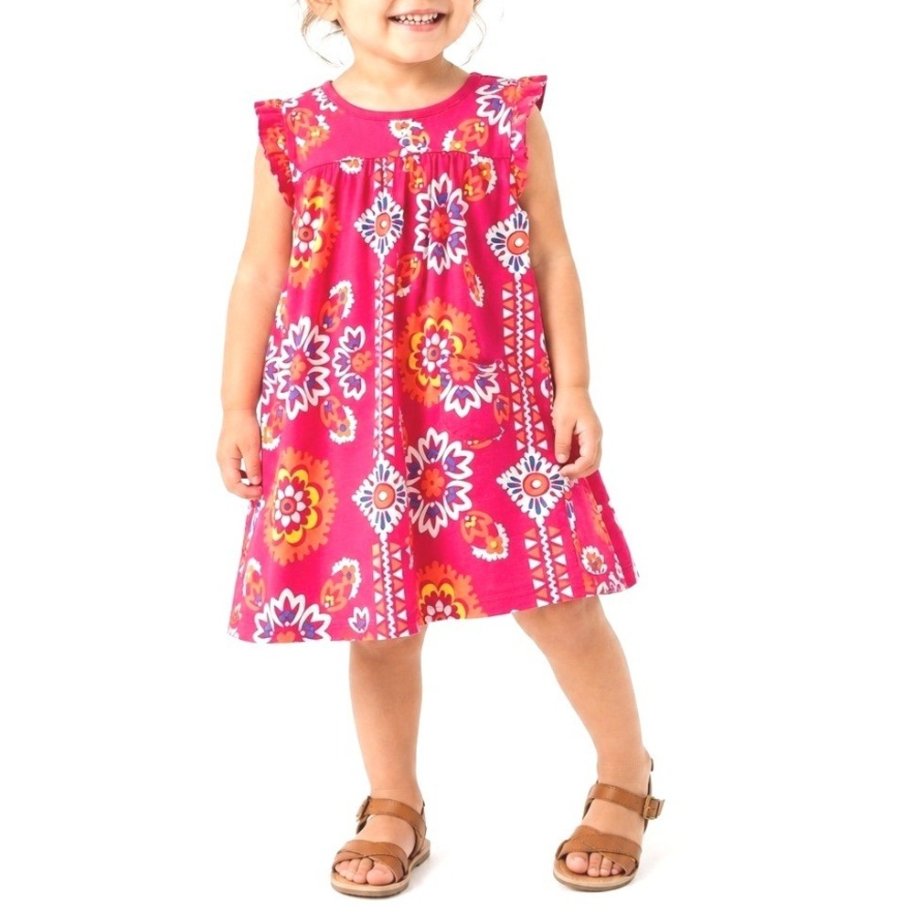Tea Collection Pink Floral Ruffled Sleeve Casual Dress